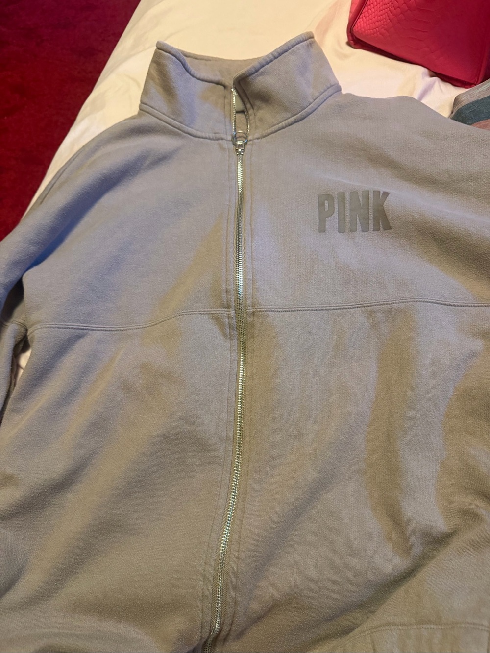 PINK Victoria's Secret Kids Full-Zip Puffer Jacket in Light Gray